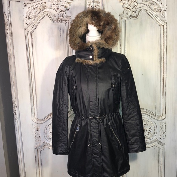 Marc New York by Andrew Mark Black Moisture Shed Faux Fur Lined Hoodie Jacket - Picture 1 of 16